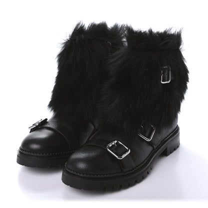 Jimmy Choo Calfskin Shearling Hank Triple Strap Boots 37 Black 3 of 9