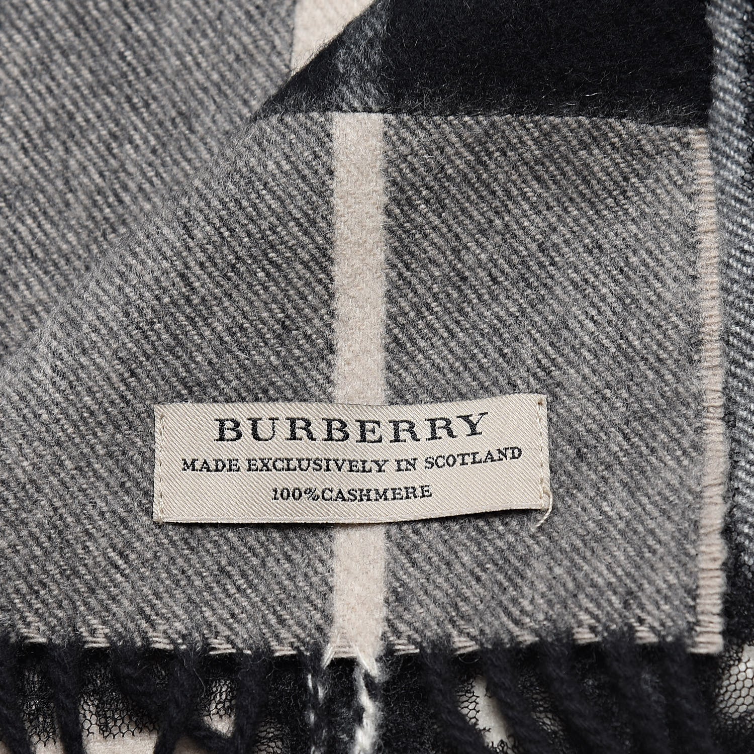 Burberry Cashmere Giant Check Fringe Scarf Grey Beige 3 of 4