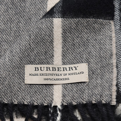Burberry Cashmere Giant Check Fringe Scarf Grey Beige 3 of 4