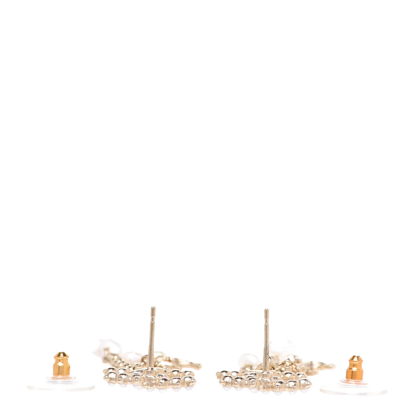 Pearl Chain CC Anchor Drop Earrings Pearly White Gold