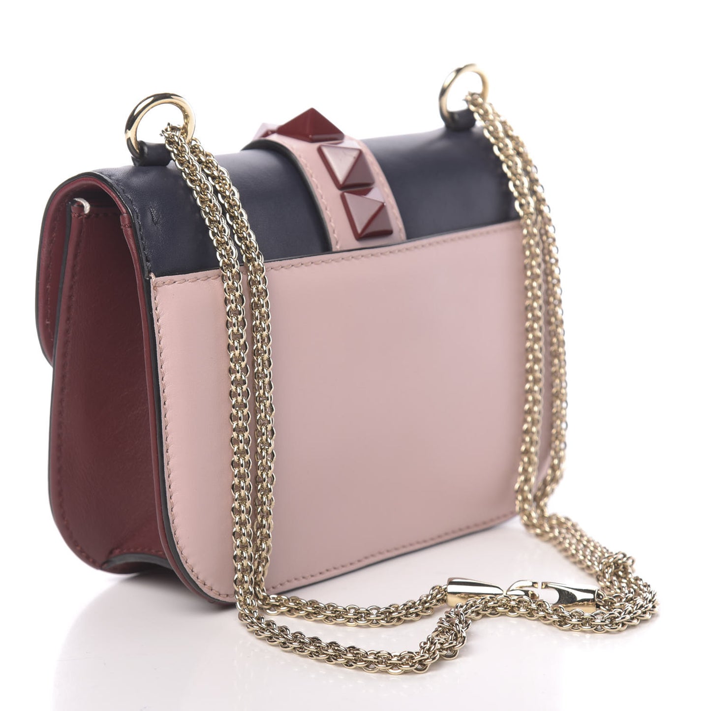 Vitello Small Glam Lock Rockstud Flap Light Ivory Water Rose Marine Rubin