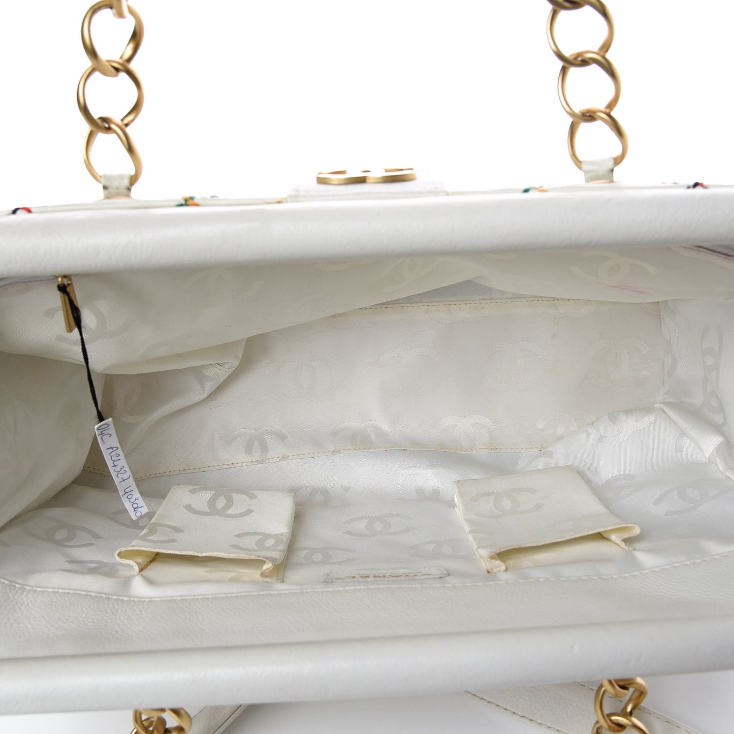 Calfskin Multicolor Stitch Tote White