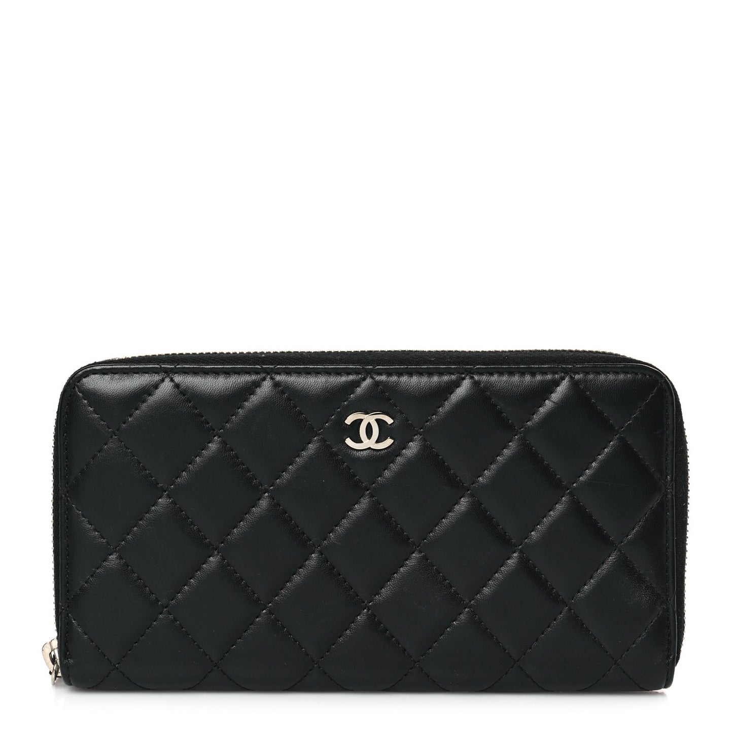 Lambskin Quilted Large Gusset Zip Around Wallet Black
