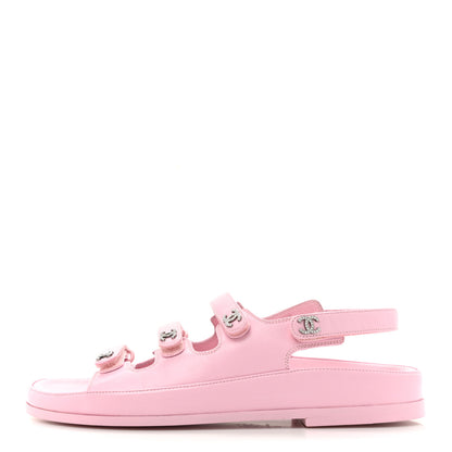 Chanel Lambskin Crystal CC Velcro Dad Sandals 38 Light Pink 1 of 10