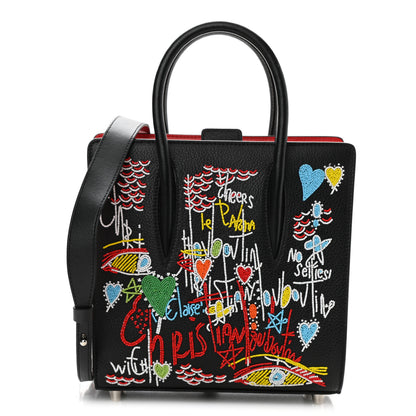 Christian Louboutin Calfskin Beaded Loubitag Small Paloma Black 1 of 8