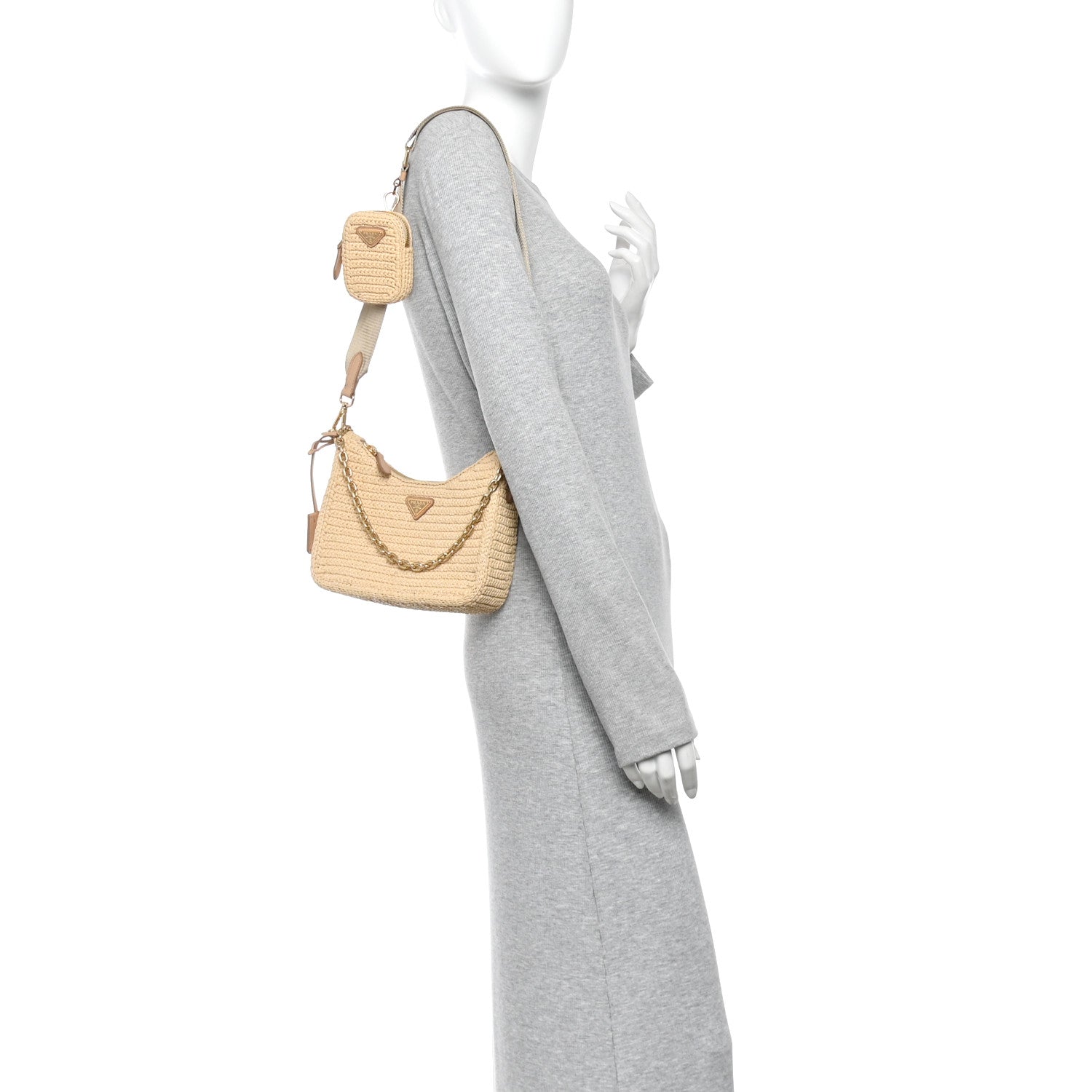 Prada Yarn Raffia Effect Crochet Re-Edition 2005 Shoulder Bag Naturale 2 of 12