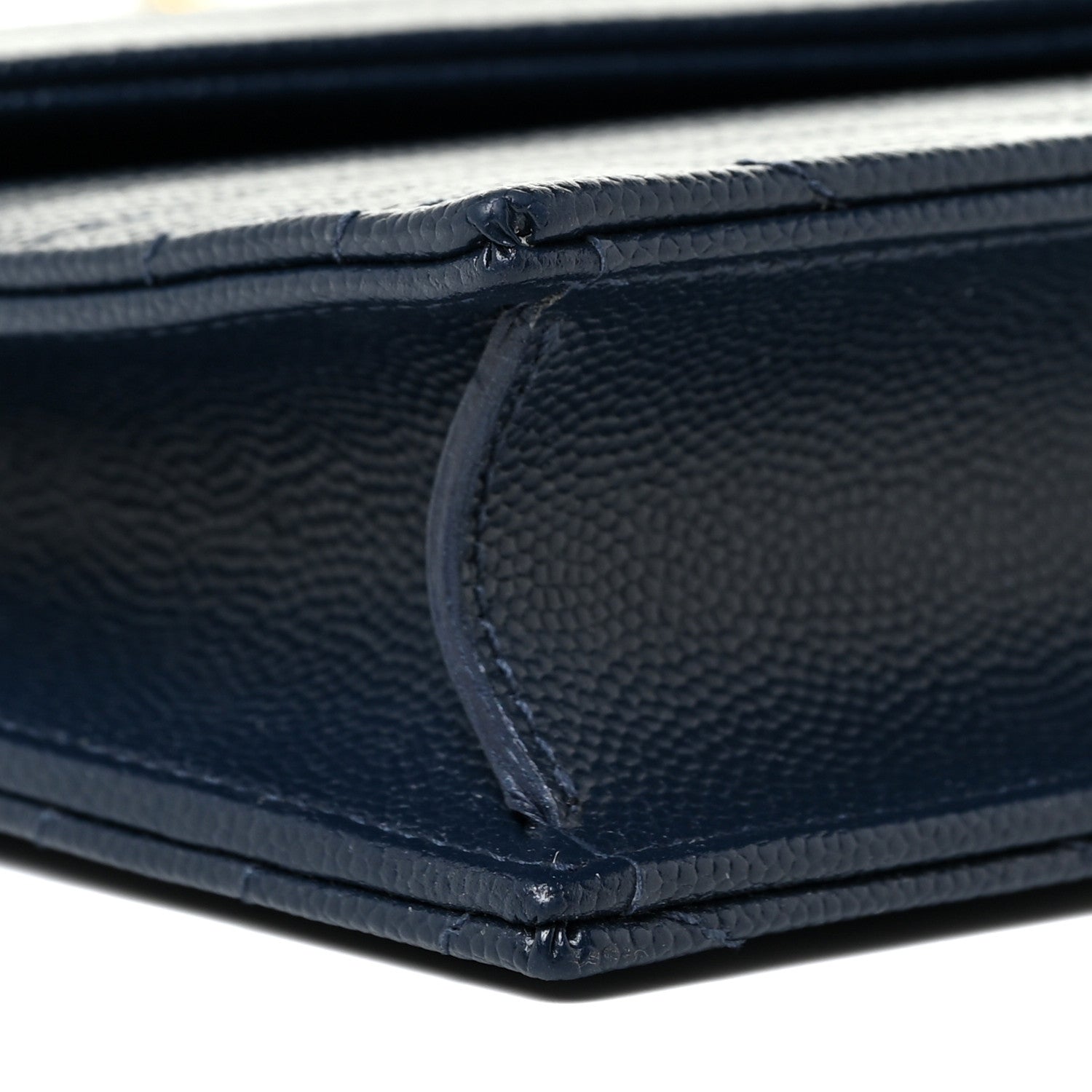 Saint Laurent Grain De Poudre Matelasse Chevron Monogram Envelope Chain Wallet Navy 10 of 15