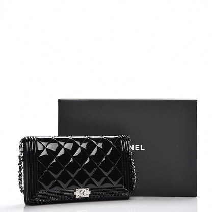 Chanel Patent Calfskin Quilted Boy Wallet on Removable Chain Black 6 of 11