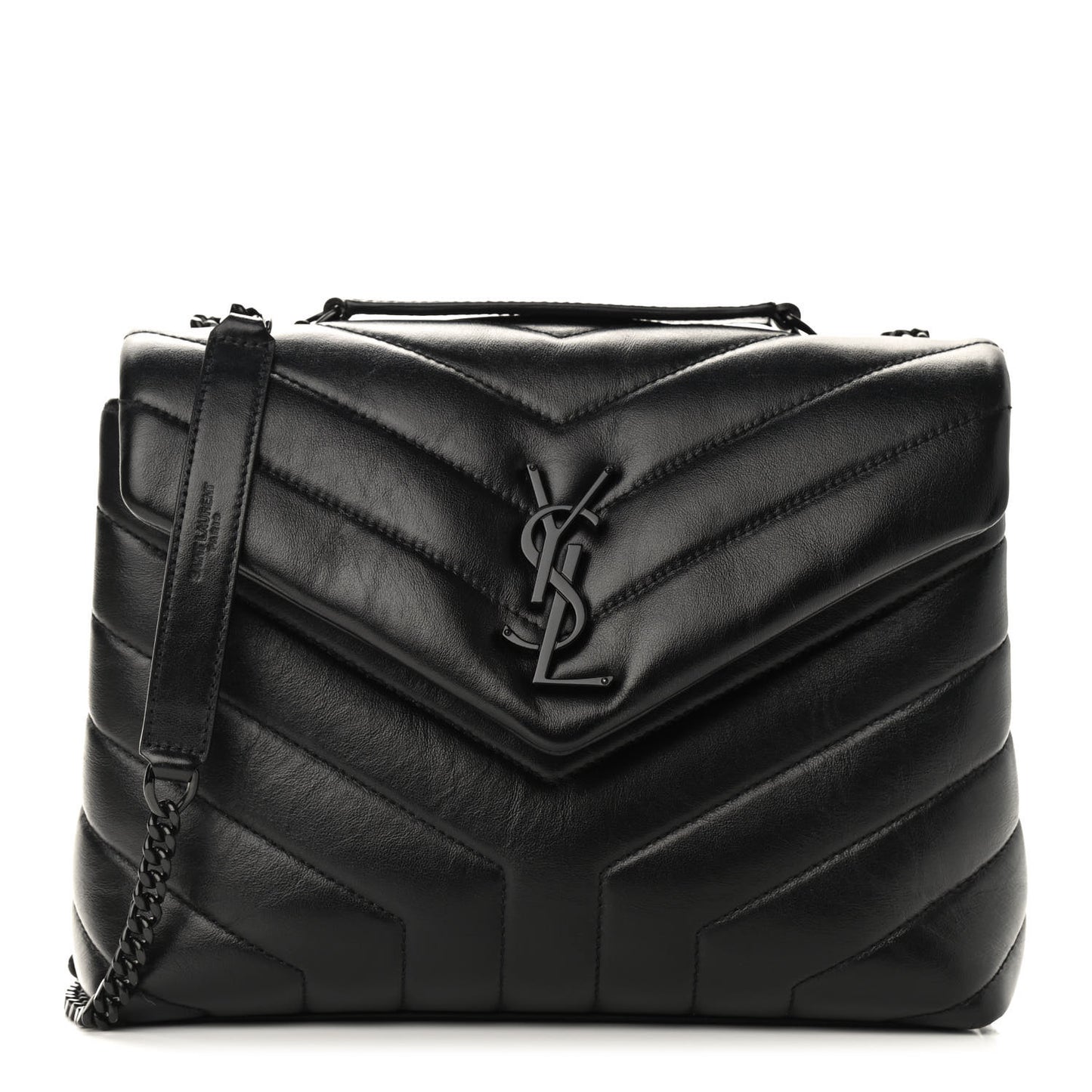 Calfskin Y Quilted Monogram Small Loulou Chain Satchel Black