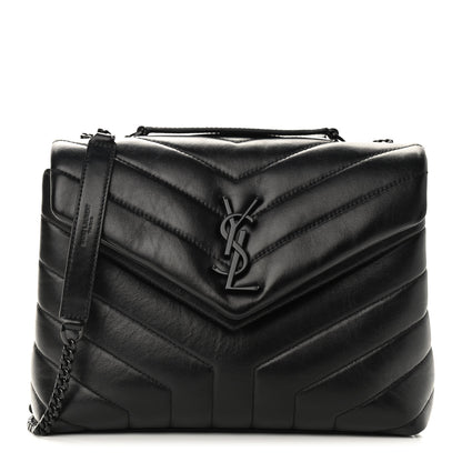 Saint Laurent Calfskin Y Quilted Monogram Small Loulou Chain Satchel Black 1 of 9