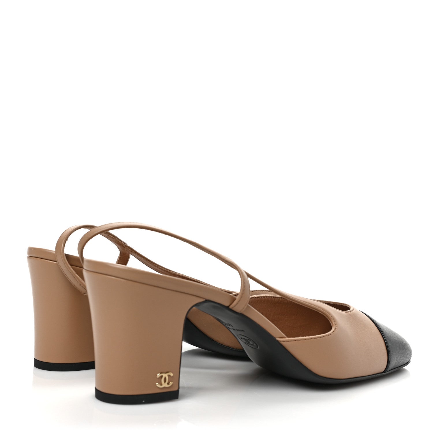 Chanel Goatskin Grosgrain Cap Toe CC Slingback Pumps 41.5 Dark Beige Black 4 of 8