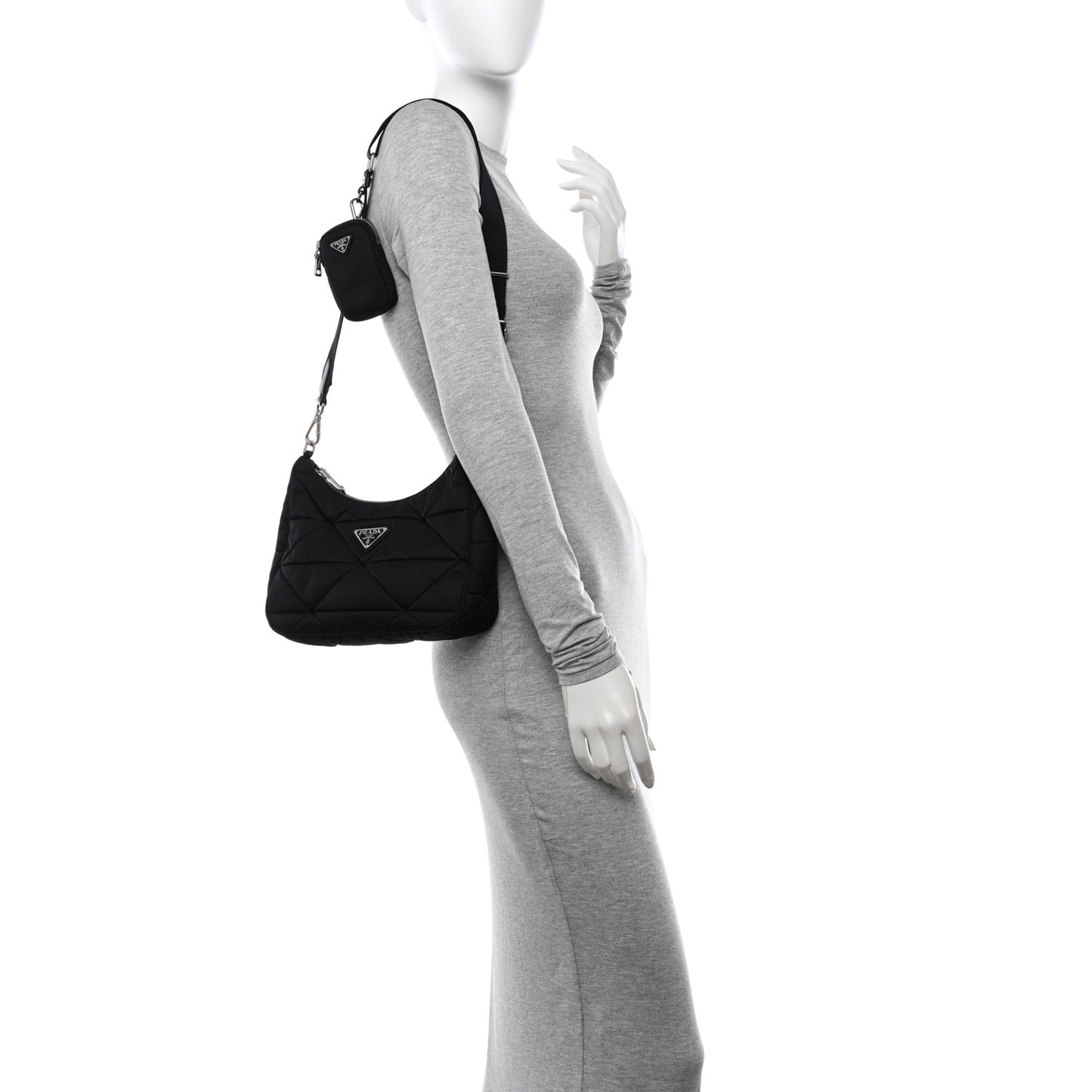 Re-Nylon Triangle Padded Patchwork Shoulder Bag Black