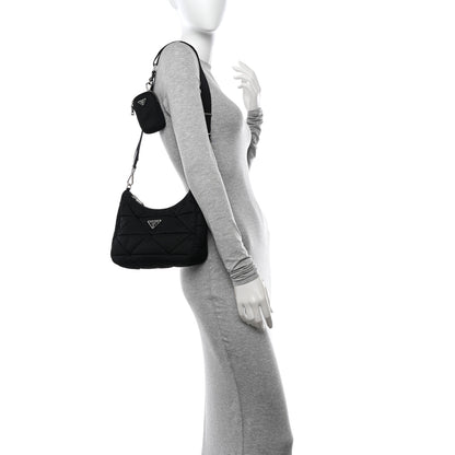 Prada Re-Nylon Triangle Padded Patchwork Shoulder Bag Black 2 of 9