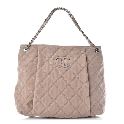 Chanel Nubuck Double Stitch Large Hamptons Shopping Tote Light Brown 1 of 10
