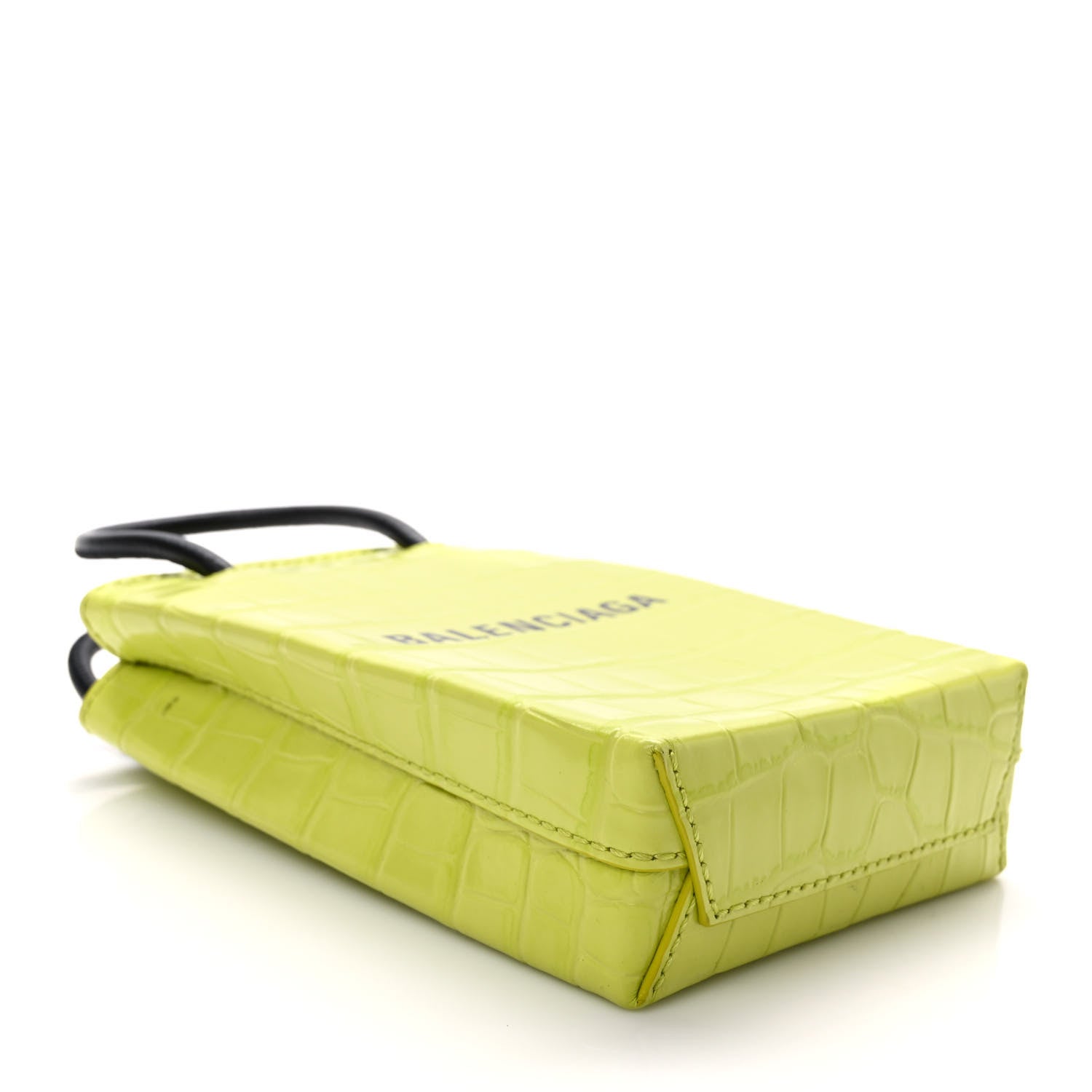 Balenciaga Calfskin Crocodile Embossed Logo Shopping Phone Holder Bag Lime 4 of 8