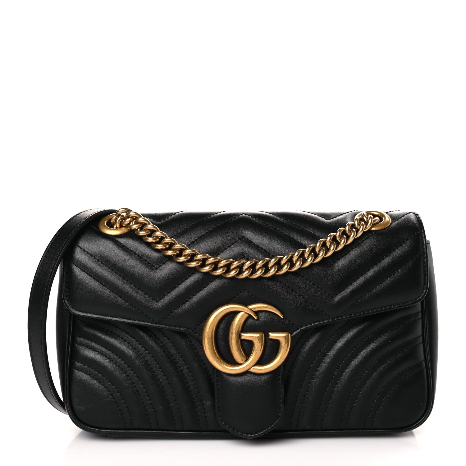 Gucci Calfskin Matelasse Small GG Marmont Shoulder Bag Black 1 of 9
