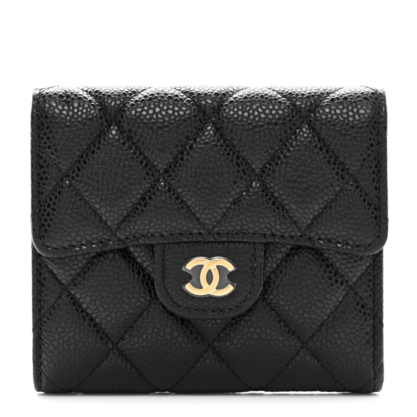 Caviar Quilted Compact Flap Wallet Black