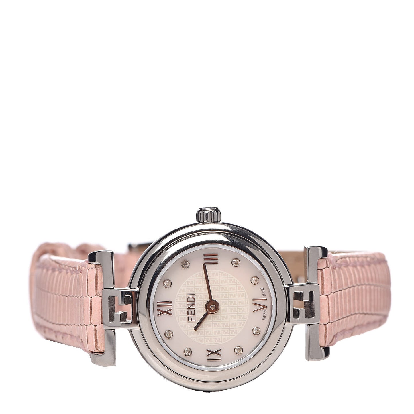 Stainless Steel Calfskin Diamond Pink Mother of Pearl 23mm Moda Quartz Watch