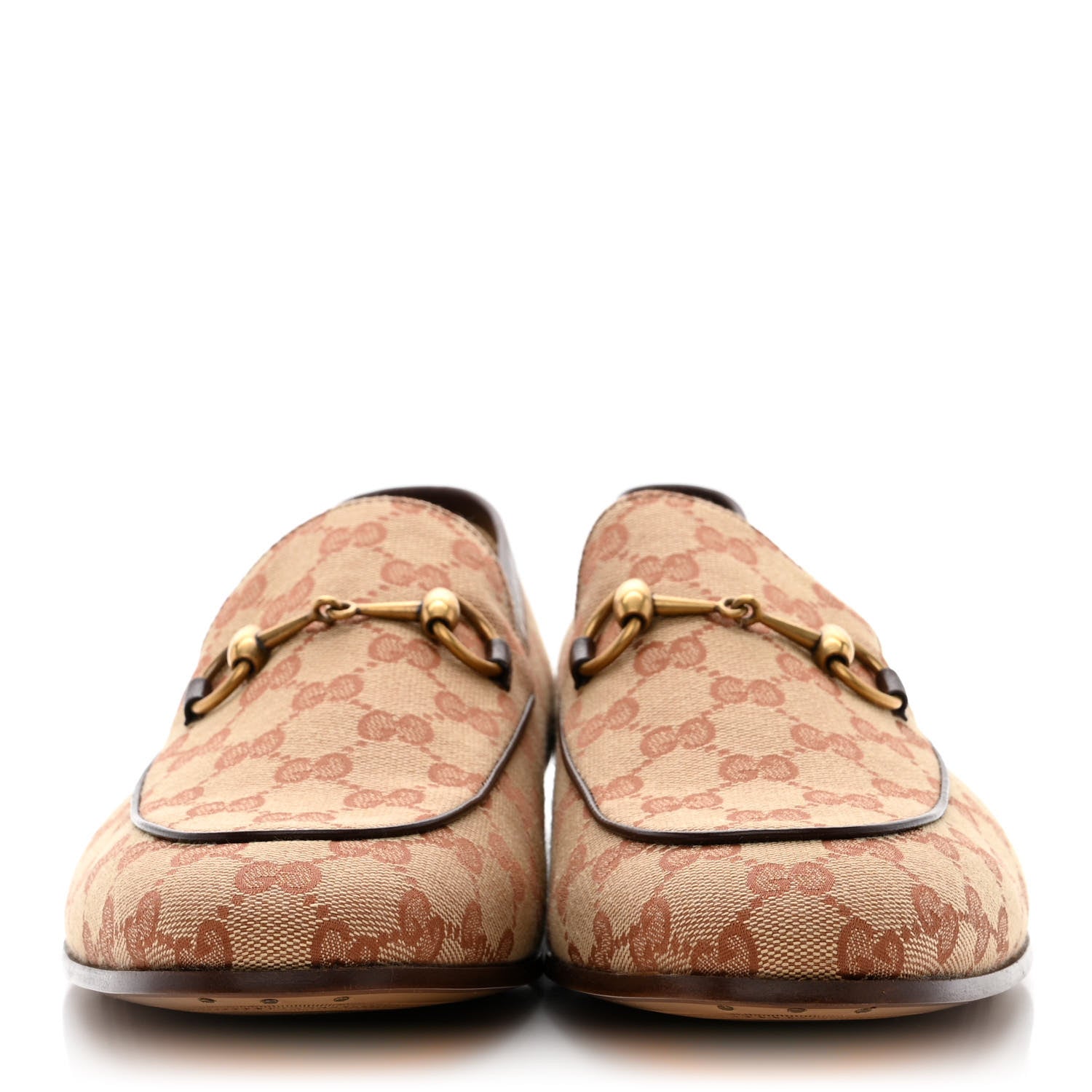 Gucci Canvas GG Monogram Horsebit Mens Jordaan Loafers 12 Beige Ruggine Light Brown 2 of 11