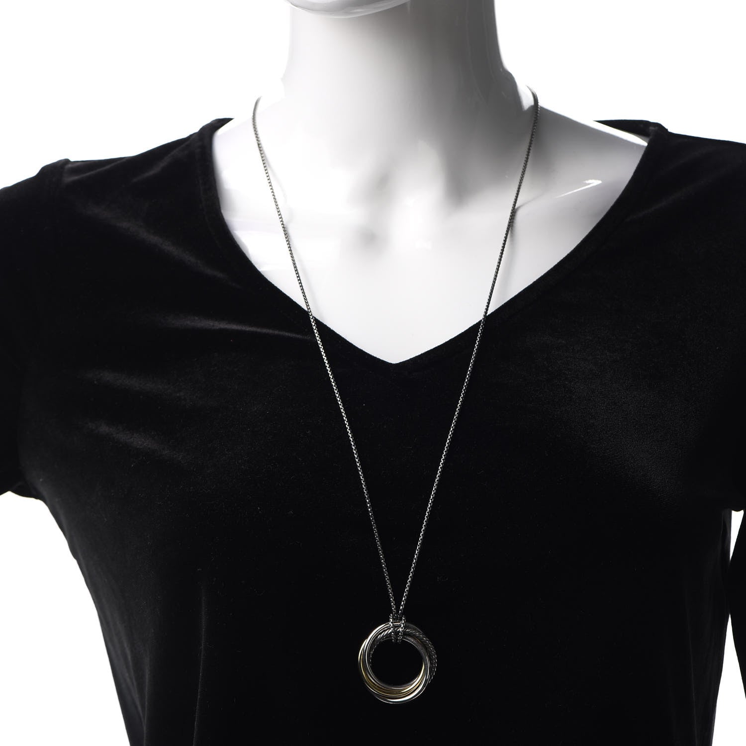 David Yurman Sterling Silver 14K Yellow Gold 37mm Crossover Pendant Necklace 2 of 4
