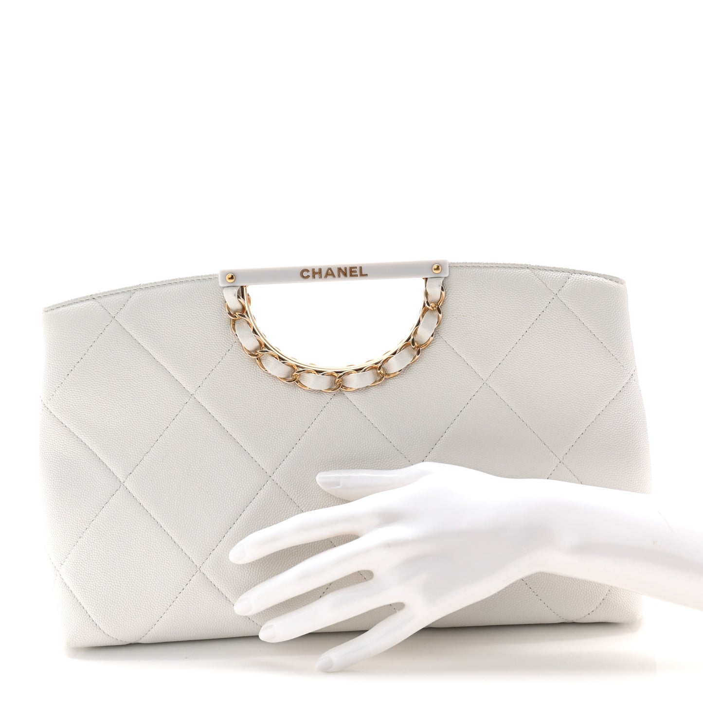 Caviar Quilted A Real Catch Clutch White