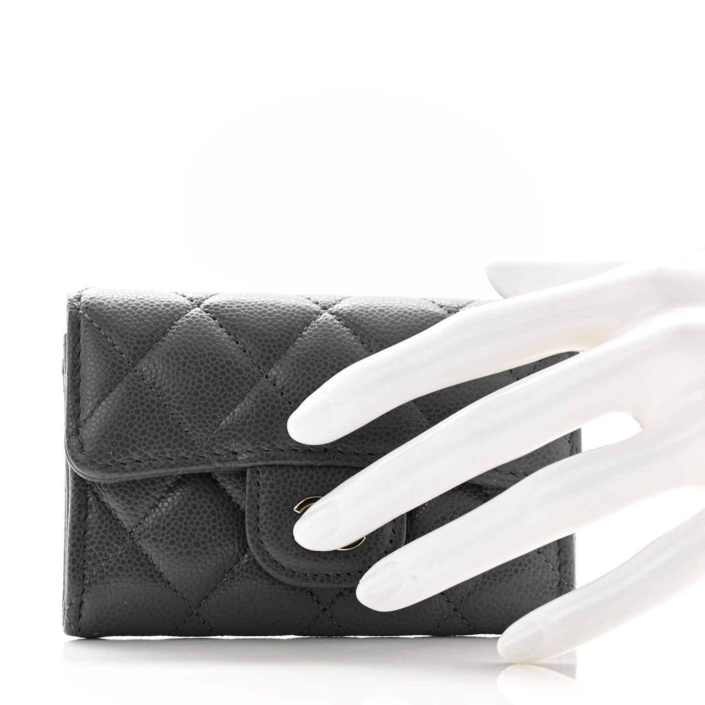 Caviar Quilted Flap Card Holder Wallet Dark Grey