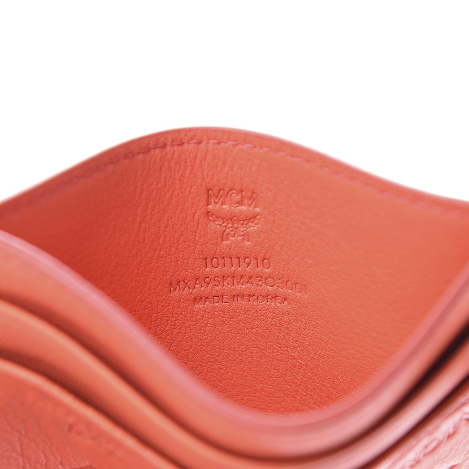 MCM Calfskin Calfskin Ottomar Monogram Card Case Hot Coral 6 of 7