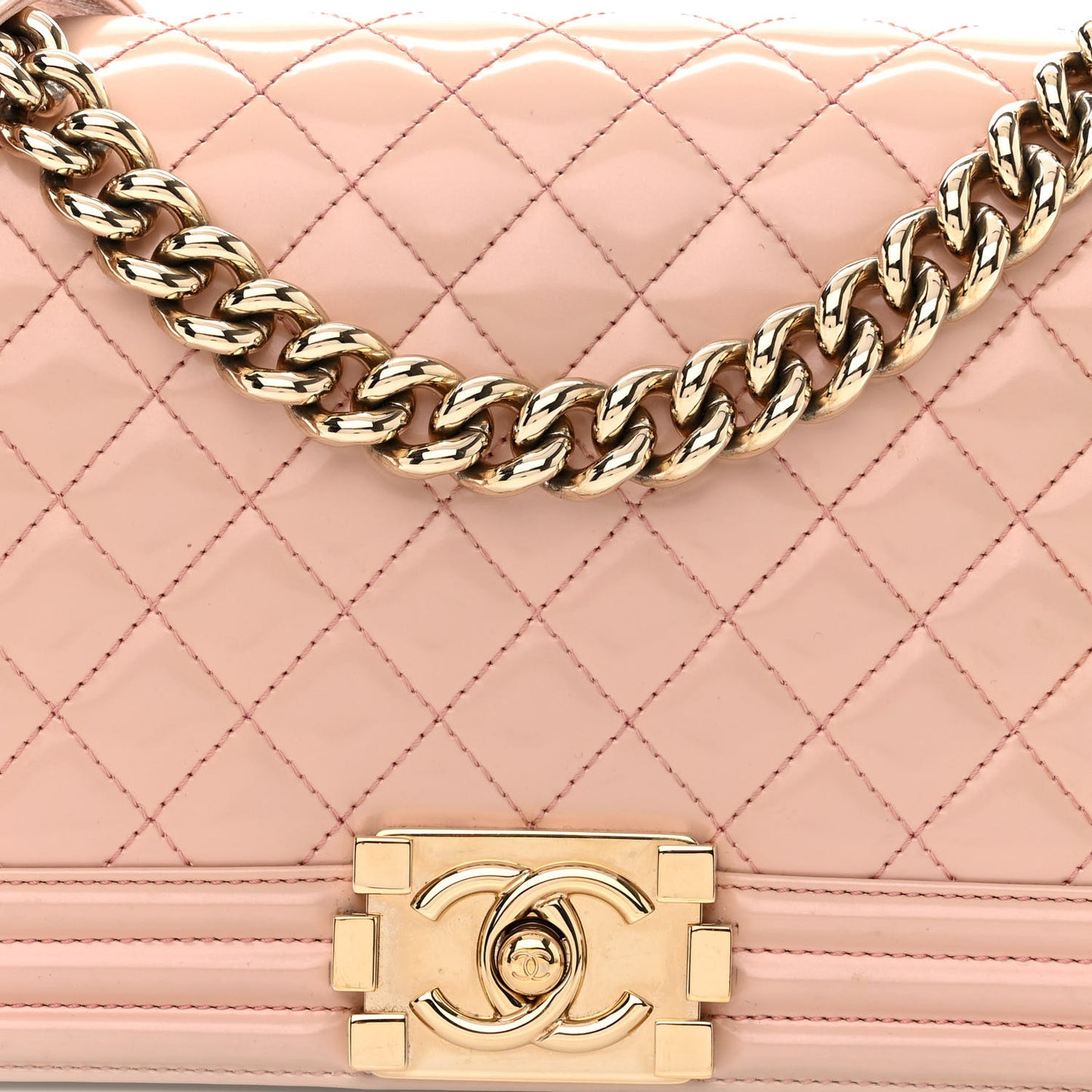 Patent Calfskin Quilted Medium Boy Flap Beige