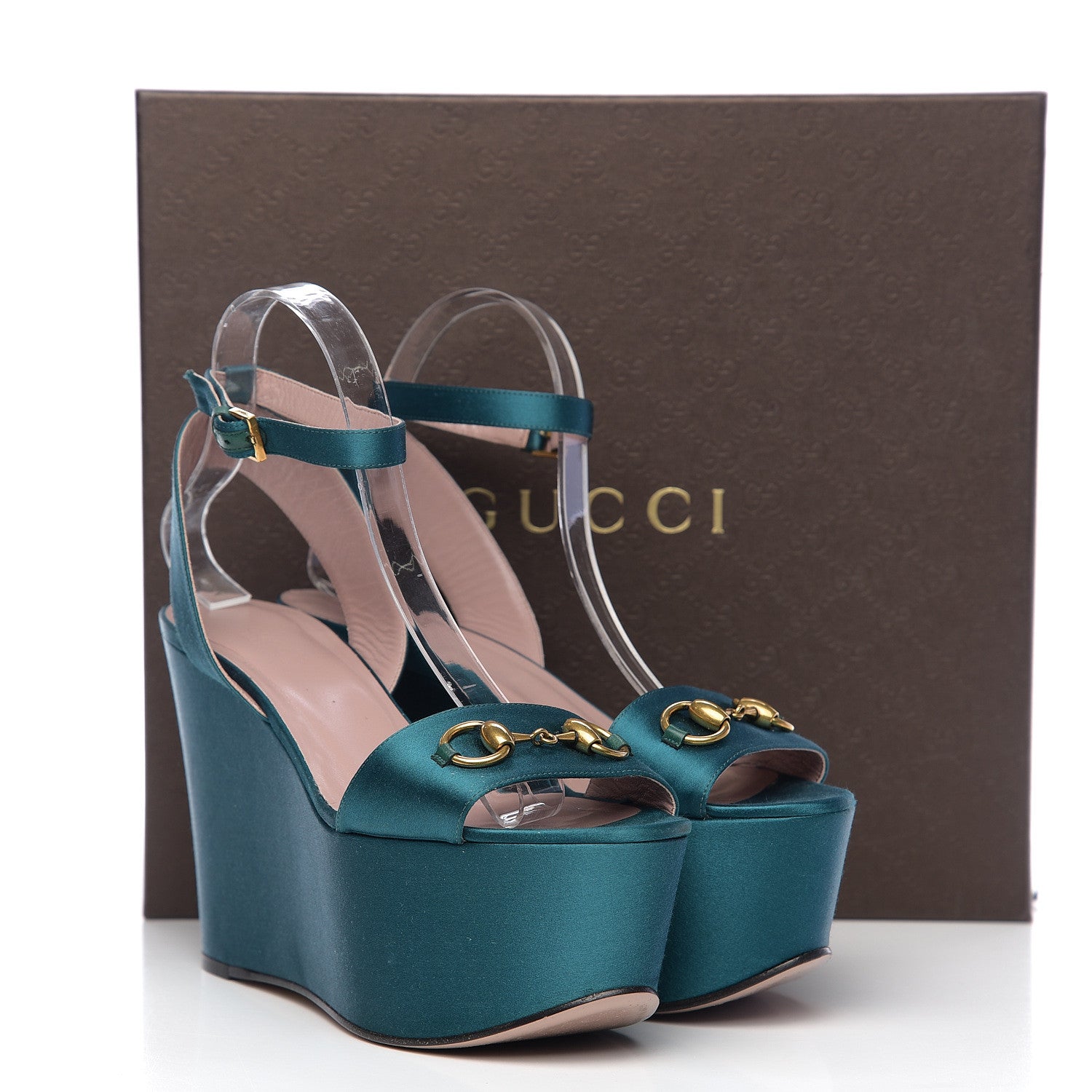 Gucci Satin Liliane Horsebit Platform Wedge Sandals 39 Turchese 10 of 10