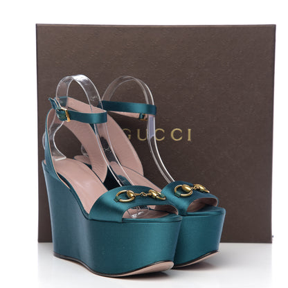 Gucci Satin Liliane Horsebit Platform Wedge Sandals 39 Turchese 10 of 10