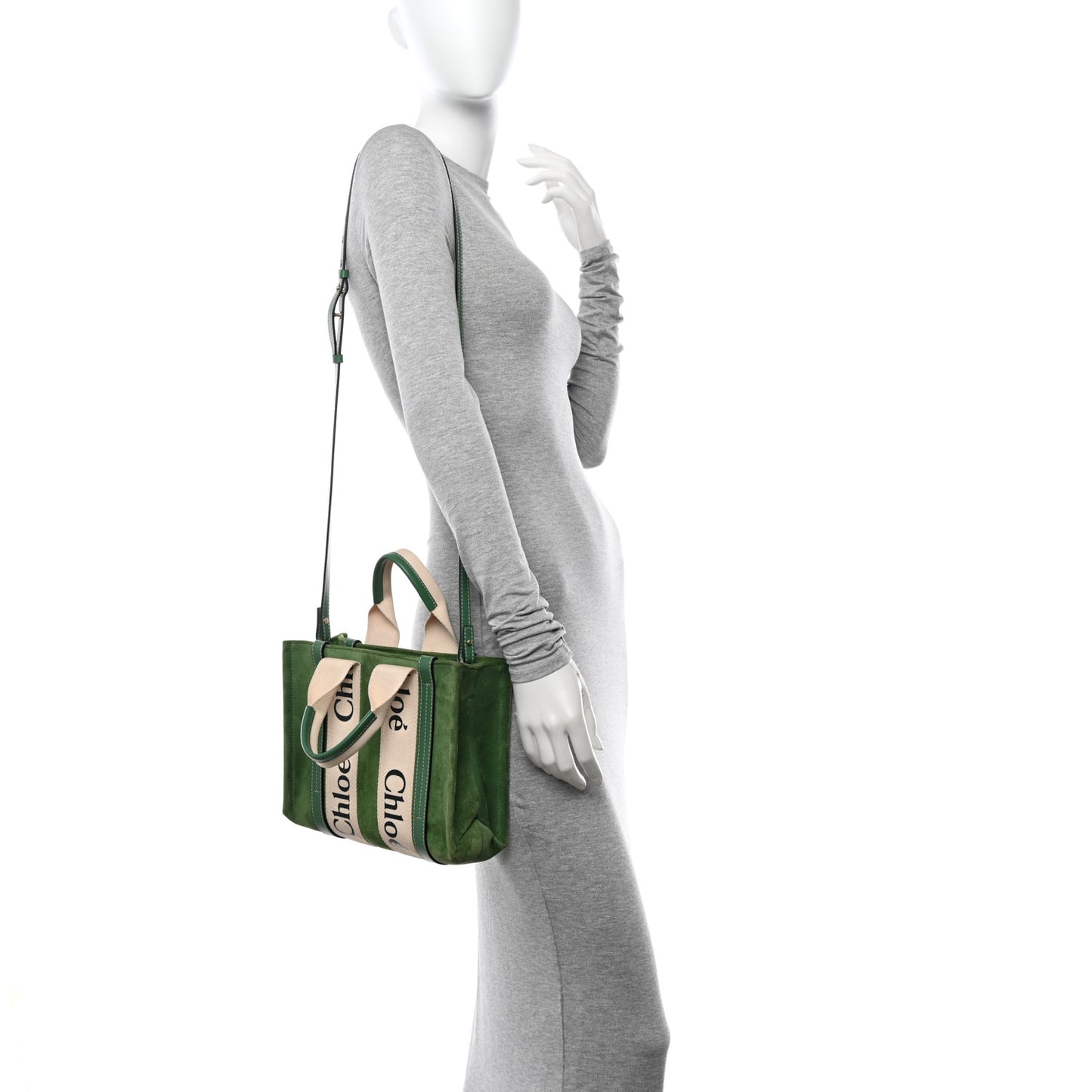 Suede Calfskin Small Woody Tote Bright Green