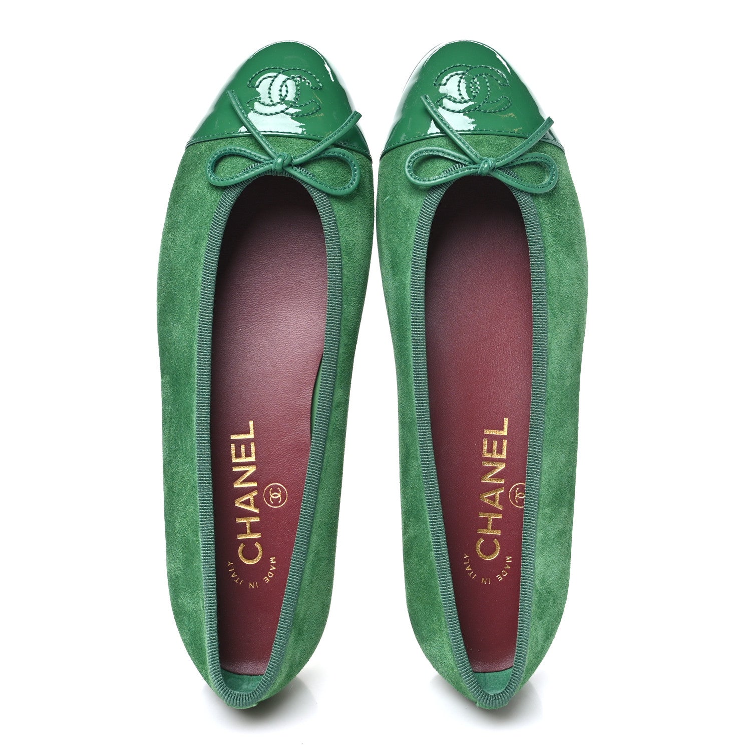 Chanel Suede Patent Cap Toe CC Ballerina Flats 37.5 Green 5 of 10