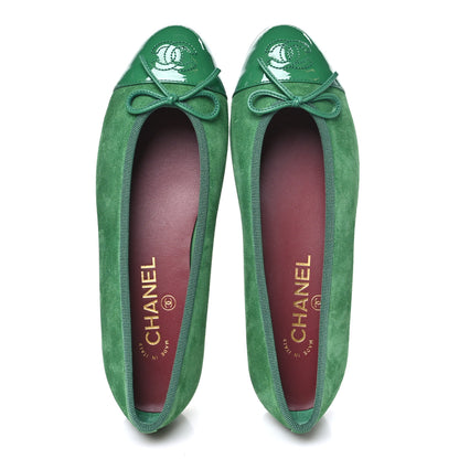 Chanel Suede Patent Cap Toe CC Ballerina Flats 37.5 Green 5 of 10