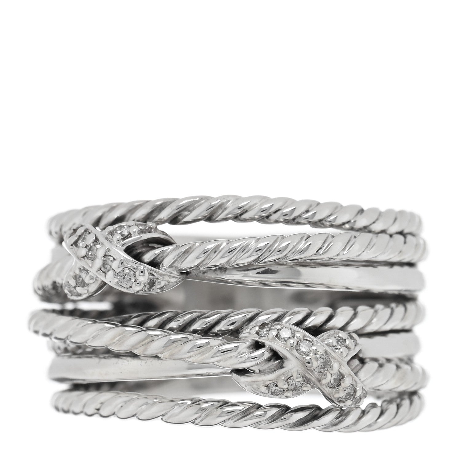David Yurman Sterling Silver Diamond Double X Crossover Ring 57 8 1 of 5