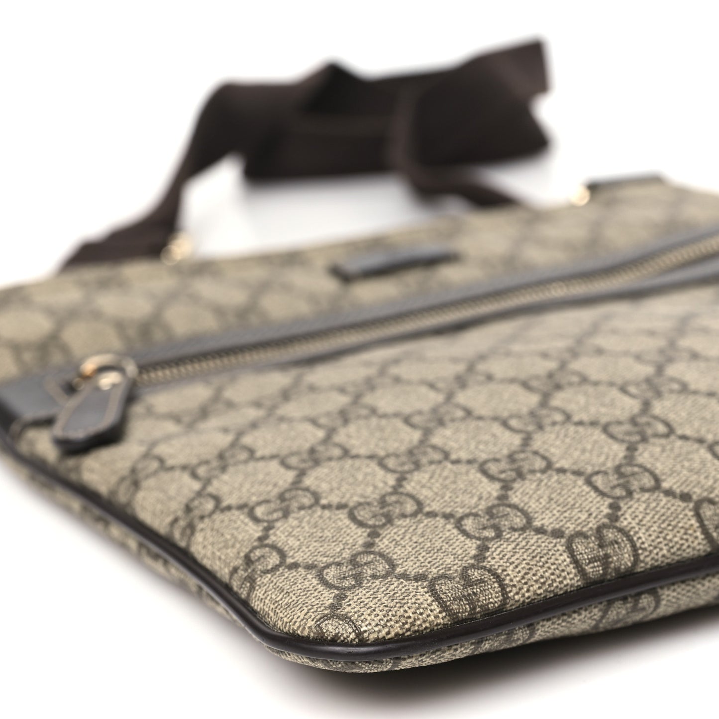 GG Supreme Monogram Selleria Calfskin Small Flat Side Zip Messenger Bag Beige Ebony Cocoa Dark Chocolate