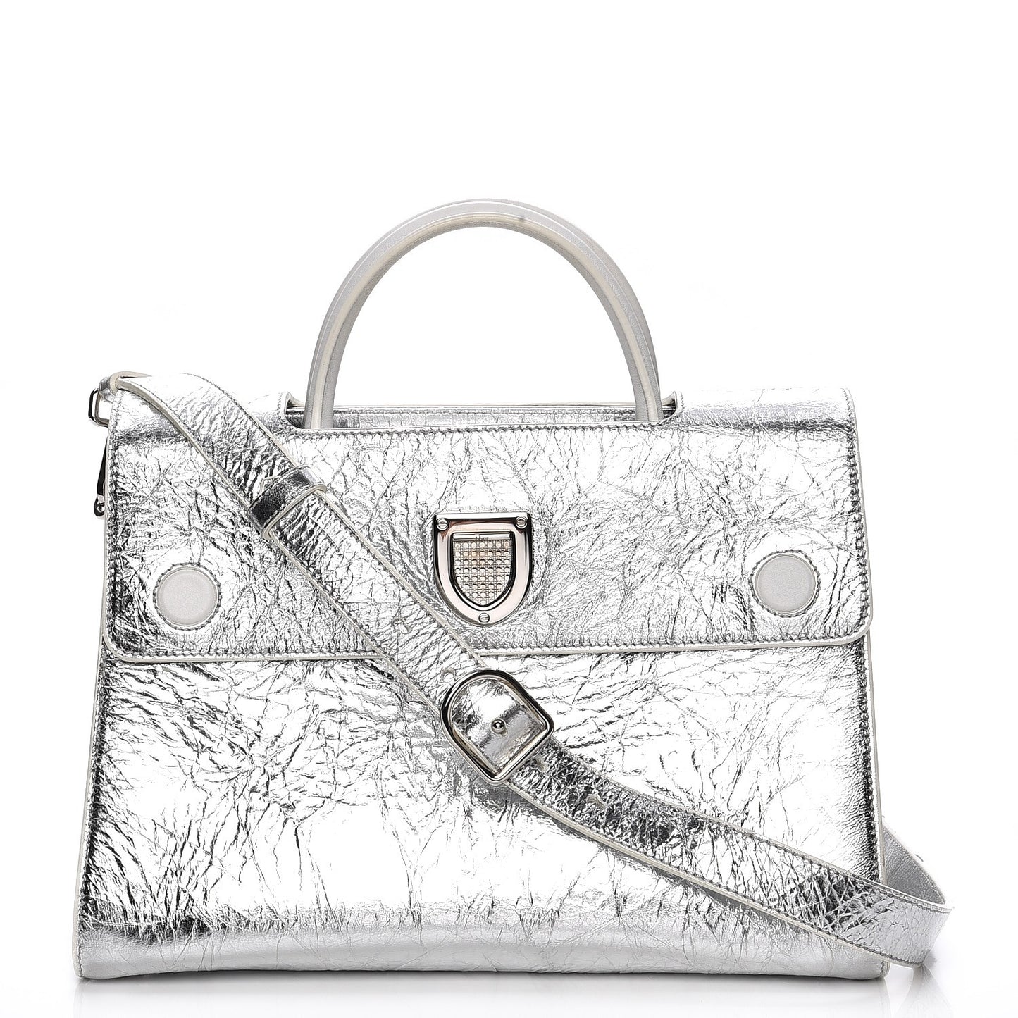 Metallic Calfskin Medium Diorever Flap Silver