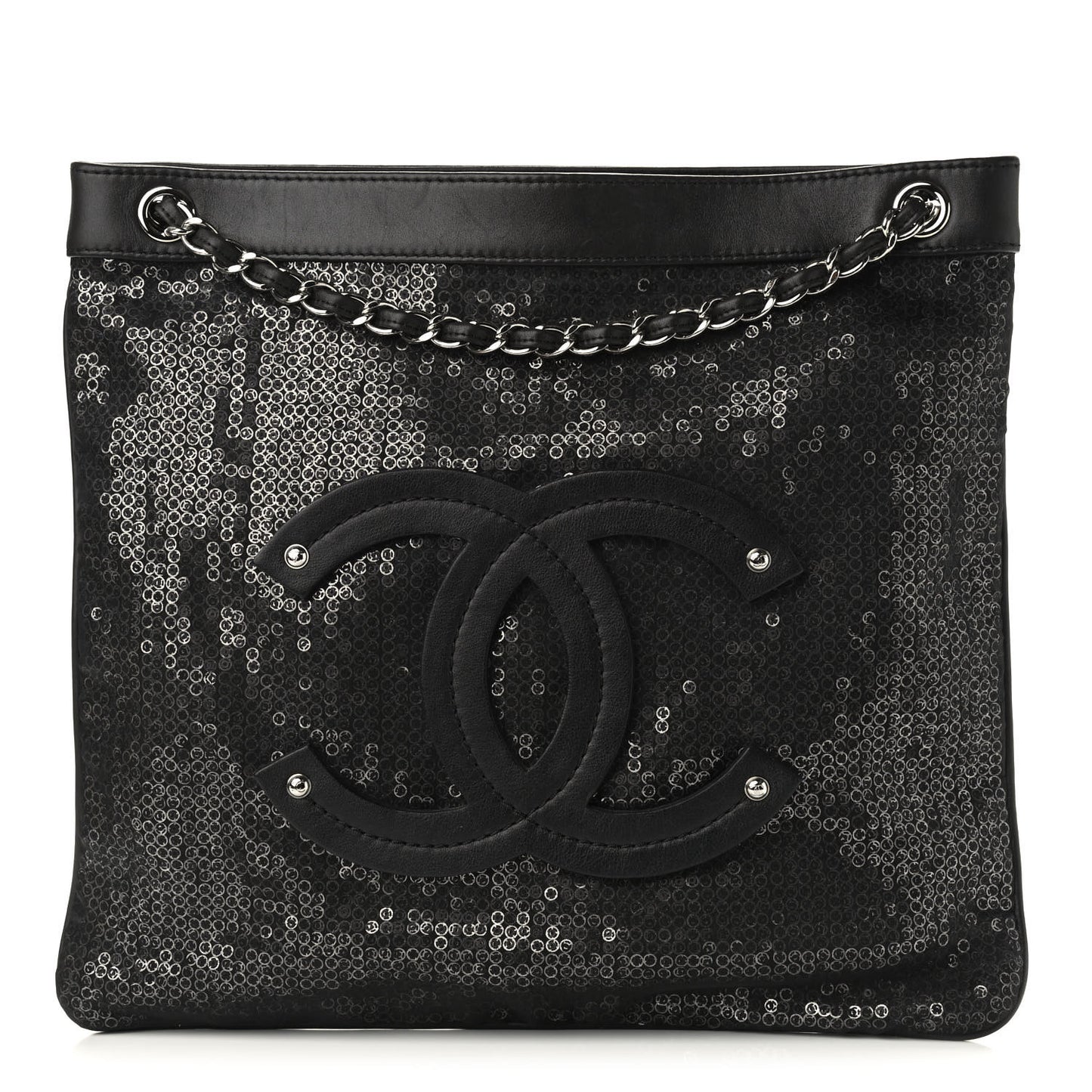 Calfskin Mesh Hidden Sequin CC Tote Black