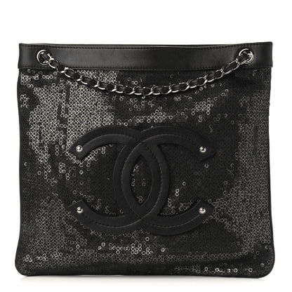 Chanel Calfskin Mesh Hidden Sequin CC Tote Black 1 of 10