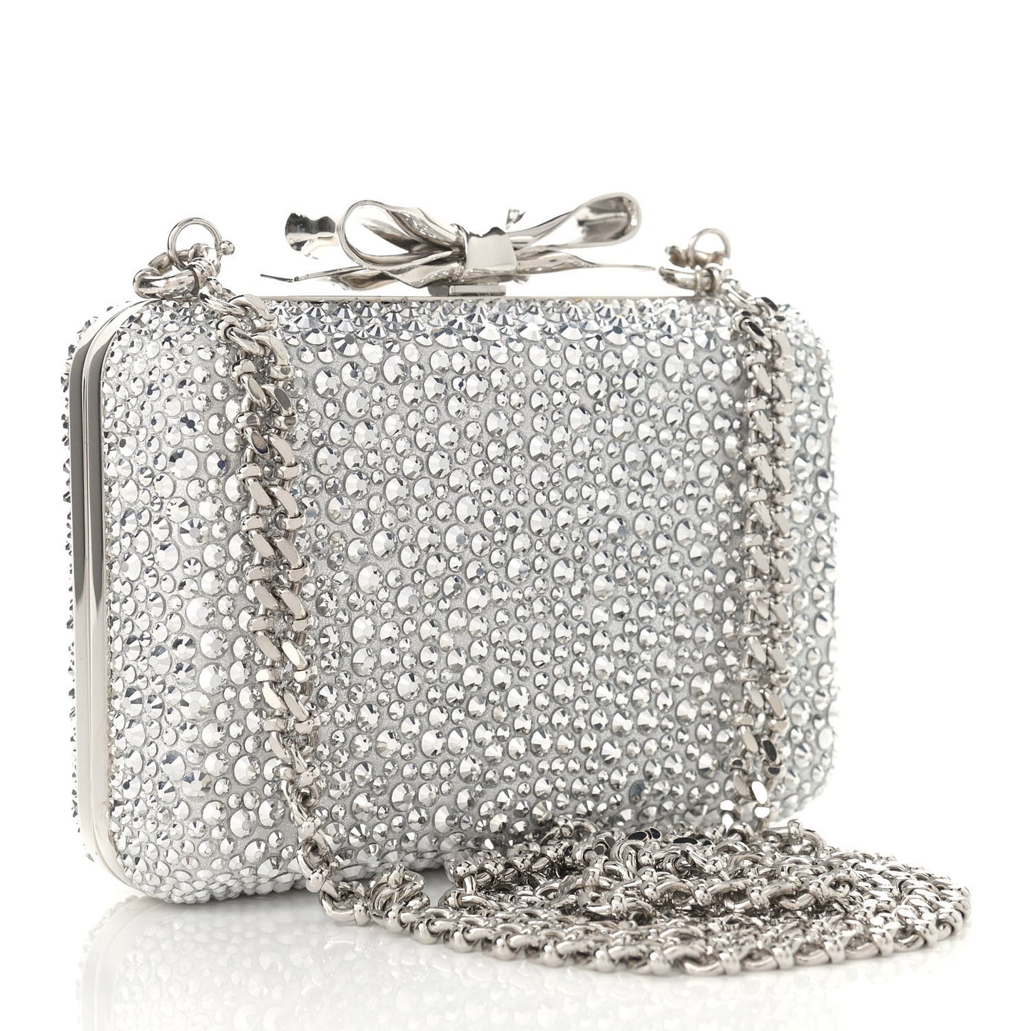 Crystal Strass Fiocco Box Clutch Silver