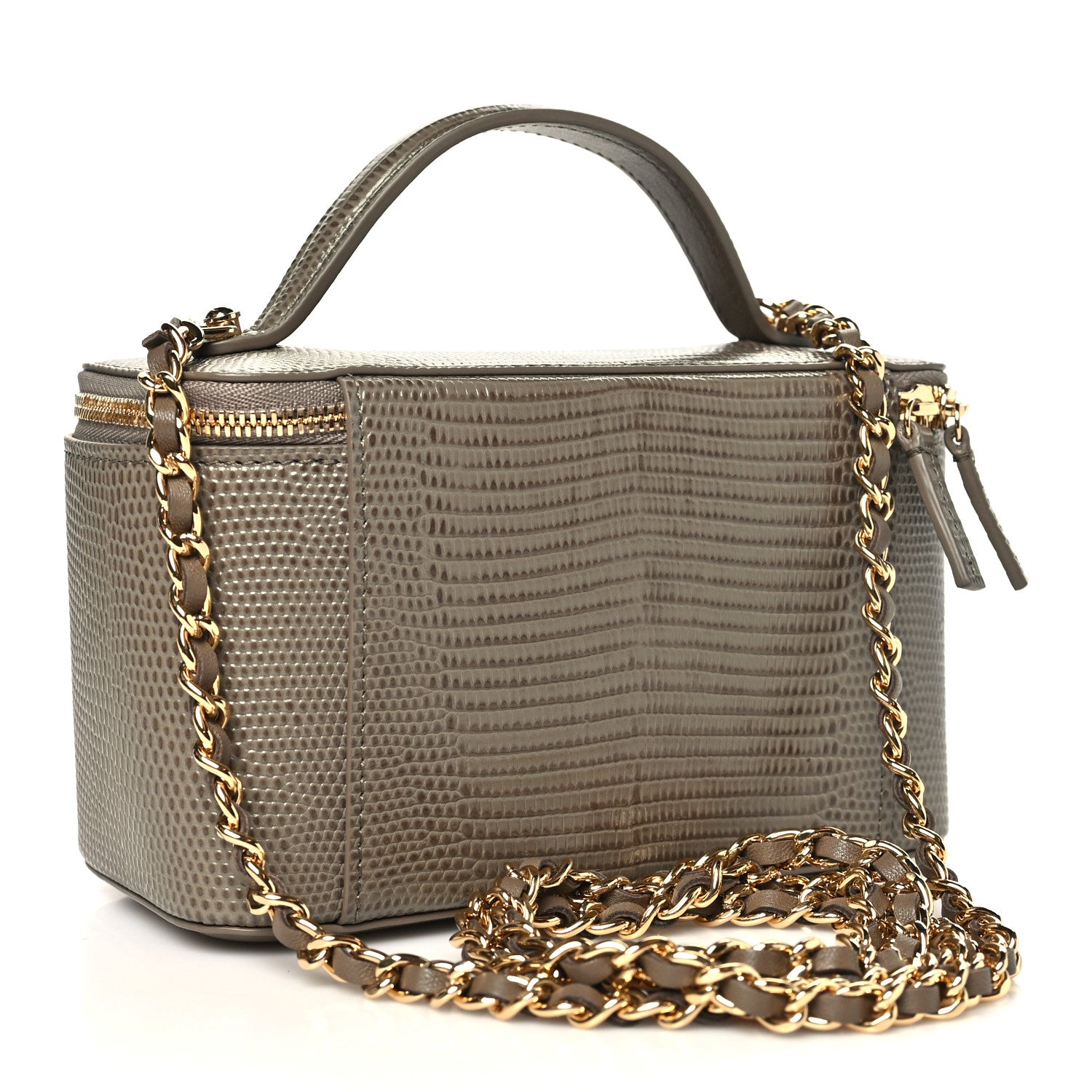 Chanel Calfskin Lizard Embossed Top Handle Vanity With Chain  Dark Khaki 3 of 11