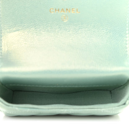 Chanel Iridescent Caviar Quilted Pearl On Top Coin Purse With Chain Light Green 4 of 7