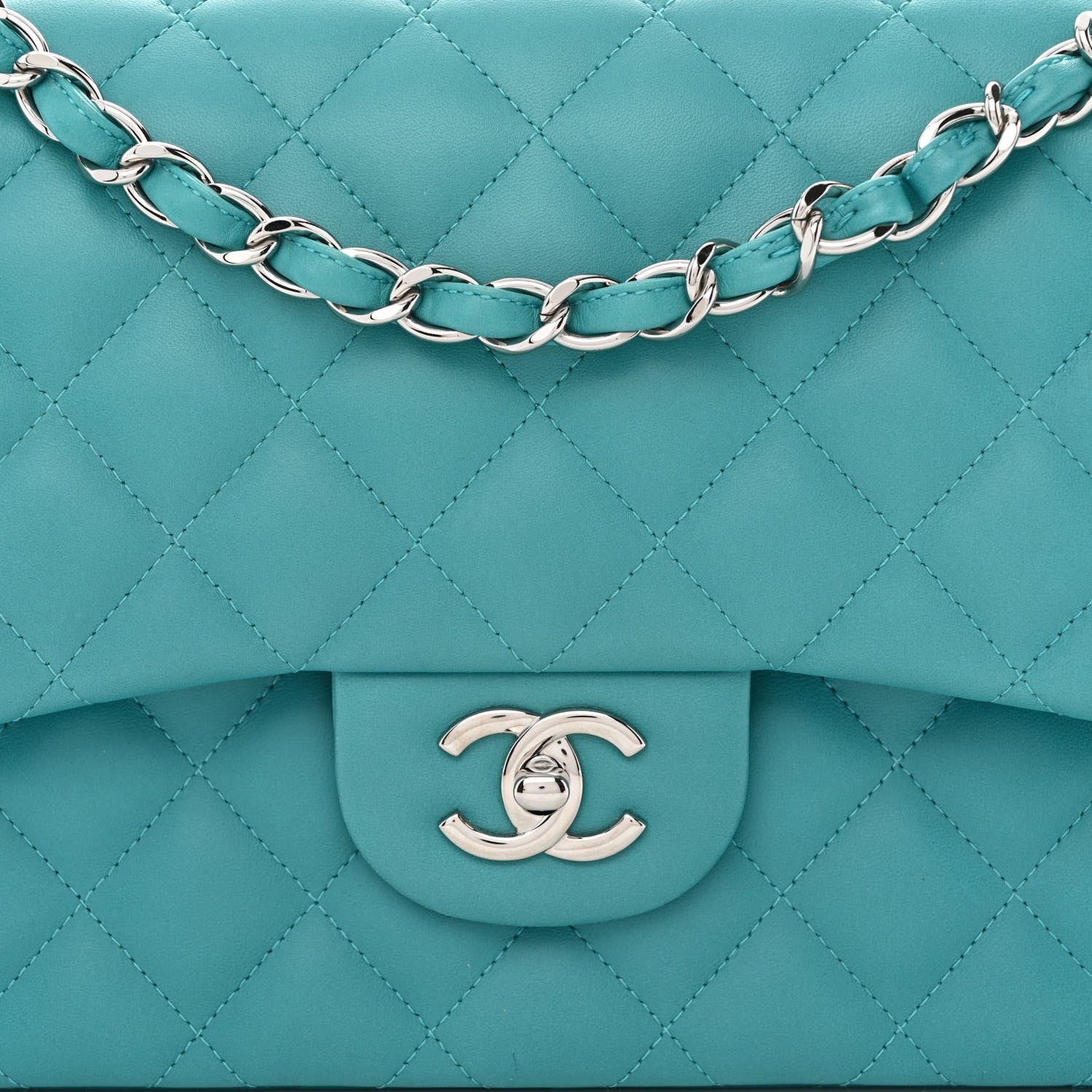 Chanel Lambskin Quilted Jumbo Double Flap Turquoise 8 of 10