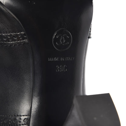 Chanel Calfskin CC Oxford Lace Up Booties 39 Black 8 of 13