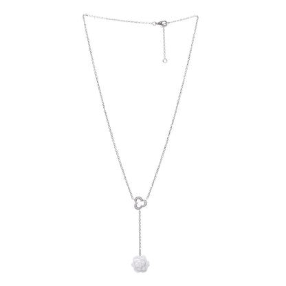 Chanel 18K White Gold Diamond Agate Camelia Sculpte Pendant Necklace 3 of 6