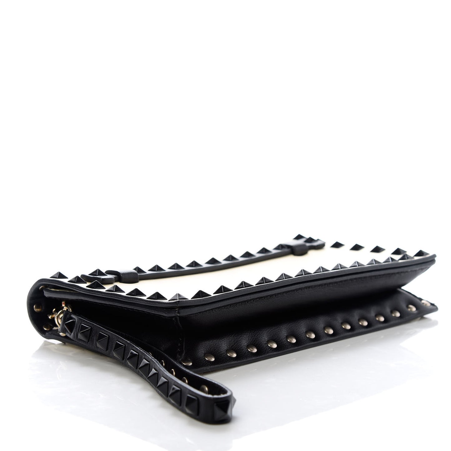 Nappa Small Rockstud Wristlet Clutch Light Ivory Black