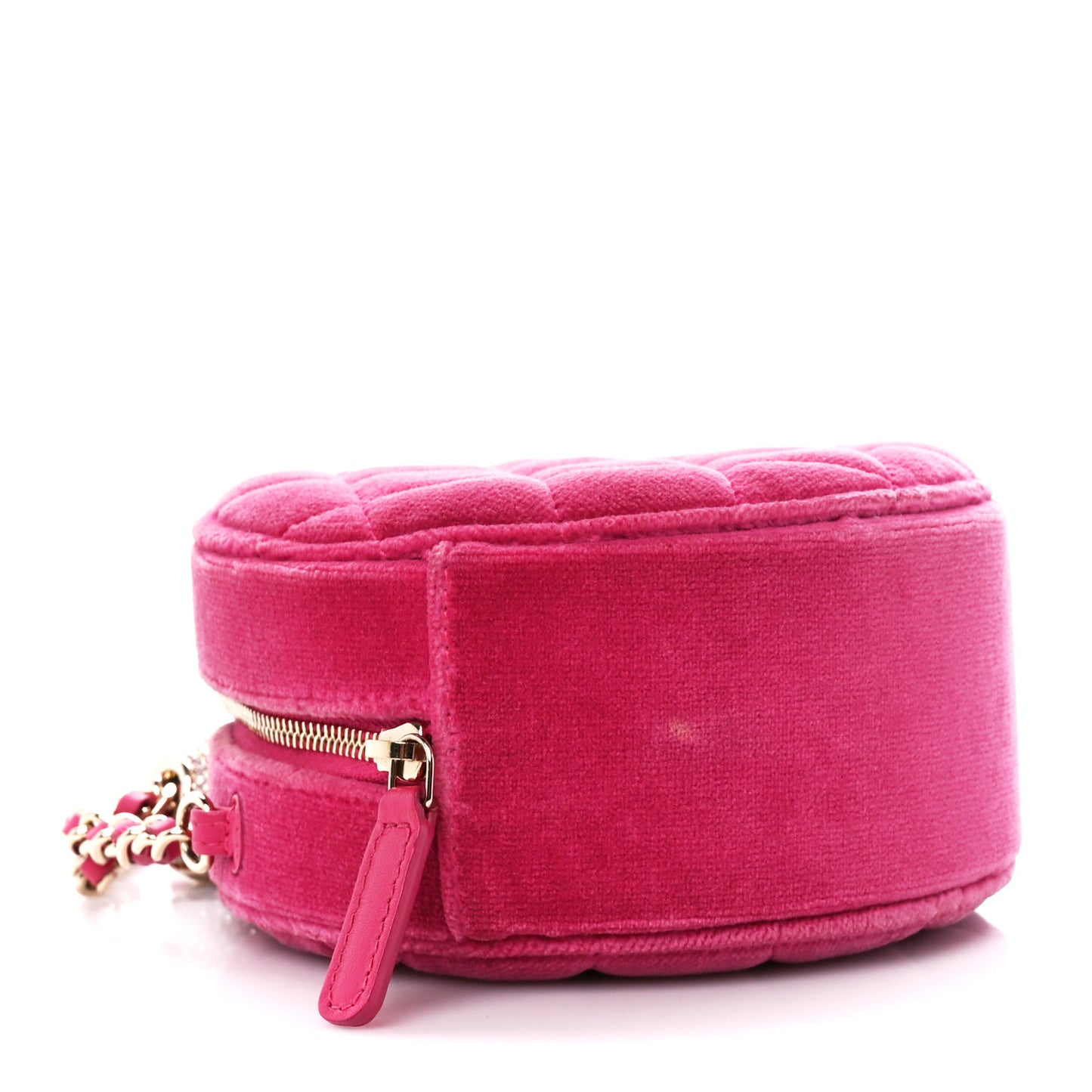 Velvet Round Quilted Pearl Crush Clutch With Chain