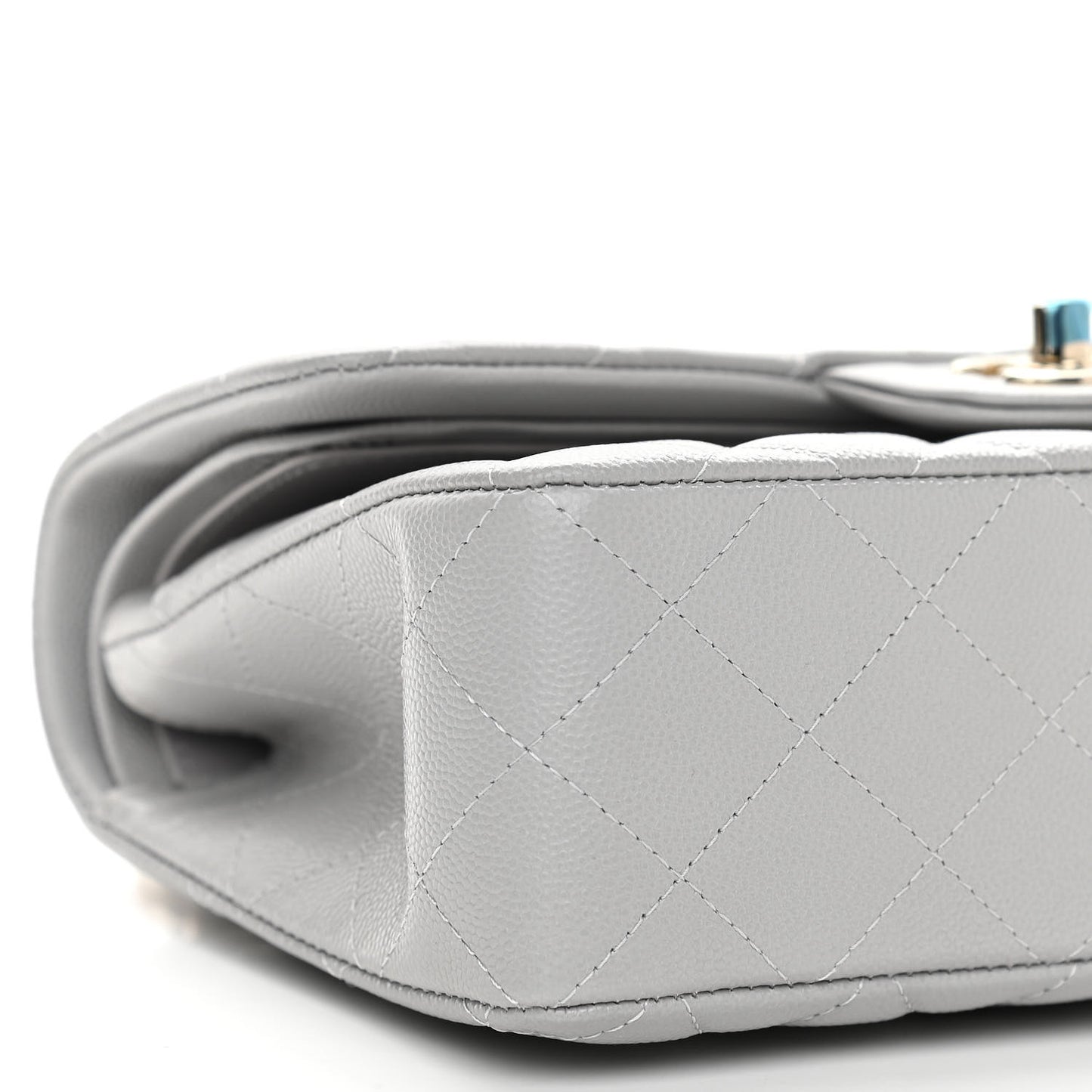 Caviar Quilted Small Double Flap Grey