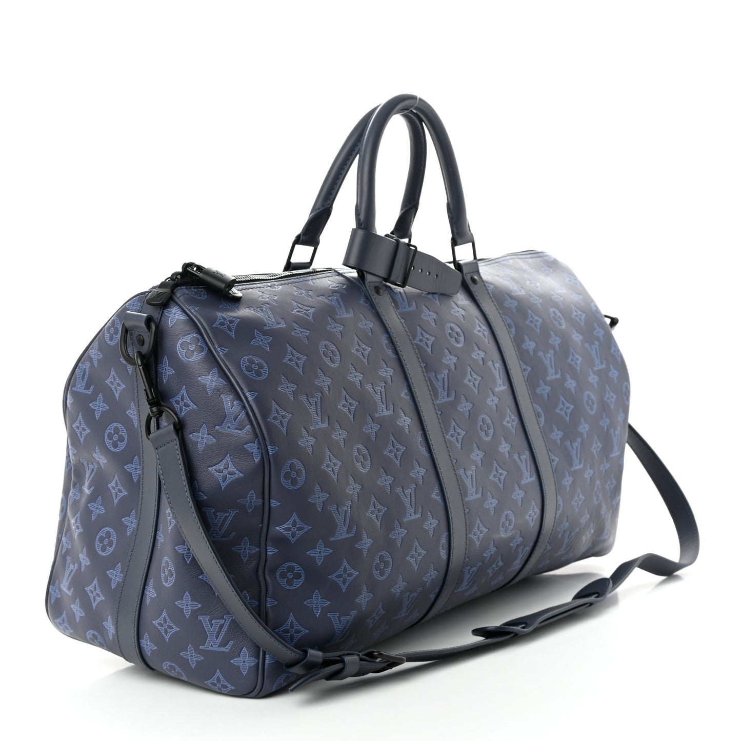 Calfskin Monogram Shadow Keepall Bandouliere 50 Navy