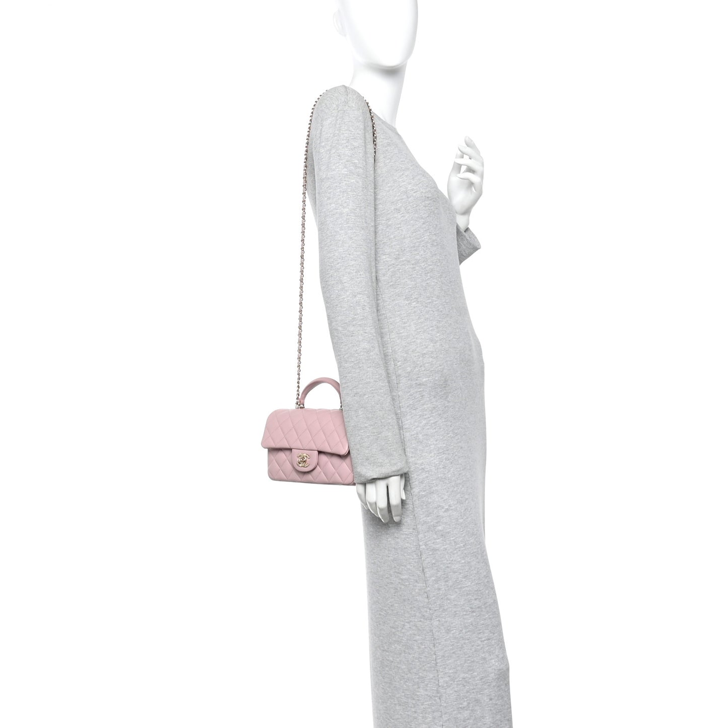 Lambskin Quilted Mini Top Handle Rectangular Flap Light Pink