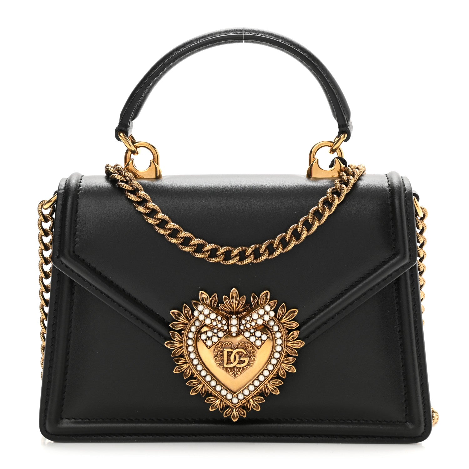 Dolce & Gabbana Smooth Calfskin Small Devotion Envelope Top Handle Bag Black 1 of 7